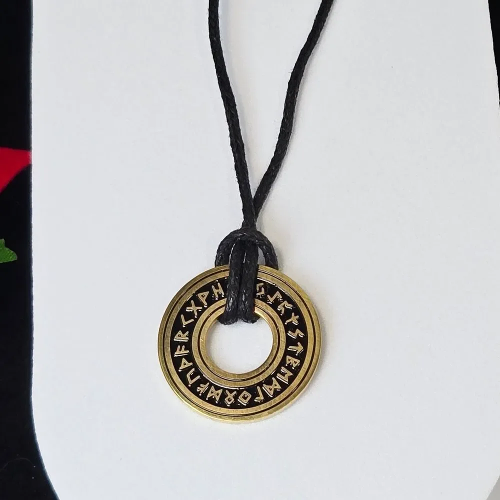 Gold Viking Rune Necklace Stainless Steel Norse Symbol Pendant Leather Cord